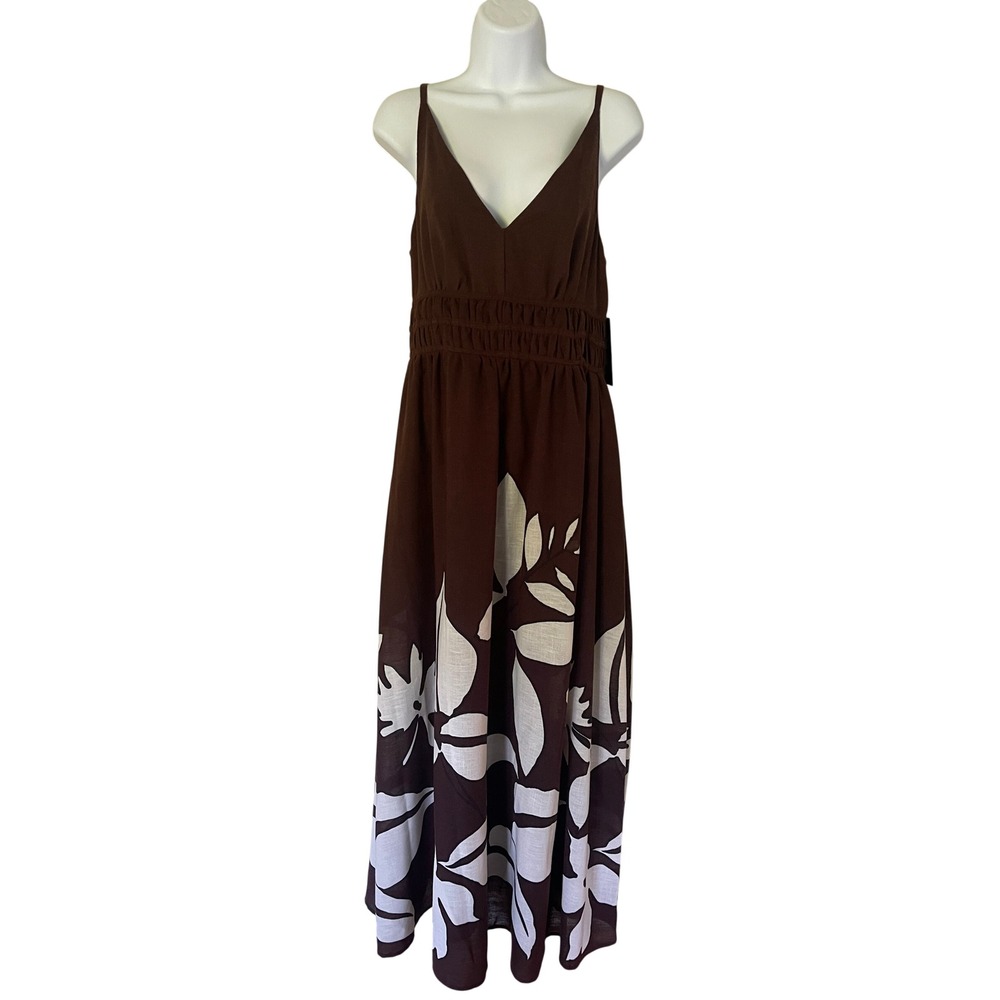 Taylor Brown Floral Maxi Dress V-Neck Smocked Waist NWT 8